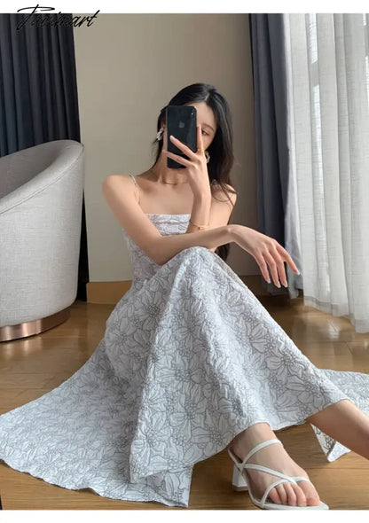 White Midi Dresses for Women New Summer French Style Luxury Look Slim Embossing Clothes Female Vintage Evening Party Dress