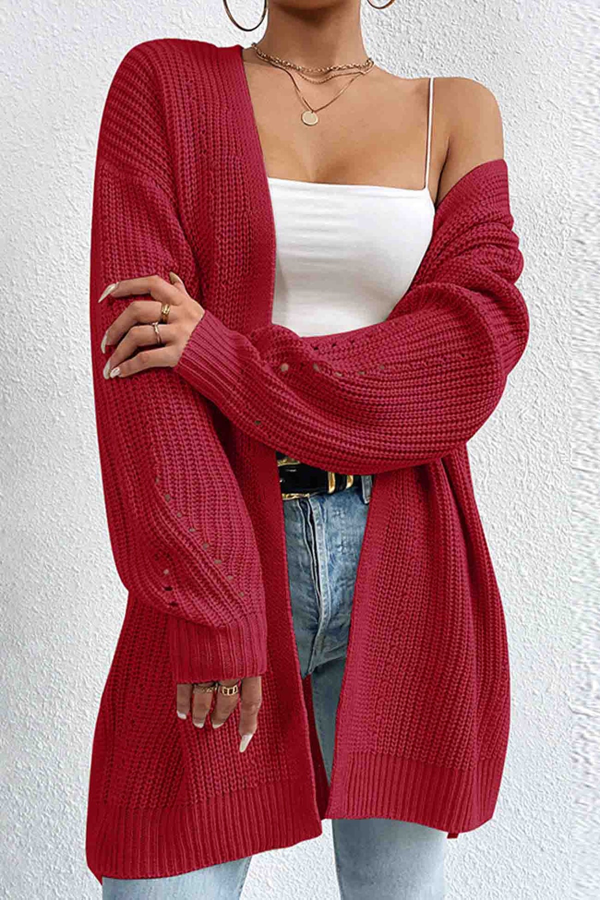 Solid Open Front Mid-Length Cardigan