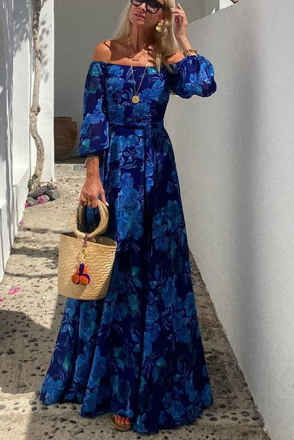With Love Floral Off Shoulder Back Smocked Vacation Maxi Dress