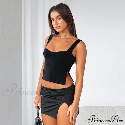 Women Color Casual Basics Camisoles Sleeveless Sling Summer Slim Fit Exposed Navel Vests Crops Streetwear Tank top