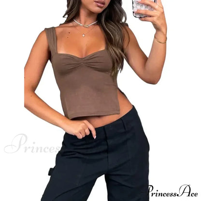 Women Color Casual Basics Camisoles Sleeveless Sling Summer Slim Fit Exposed Navel Vests Crops Streetwear Tank top