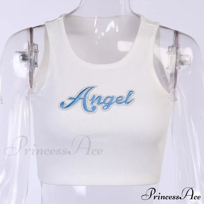 Women Letter Embroidery Vest Summer Sleeveless Crop for Ladies Tank top