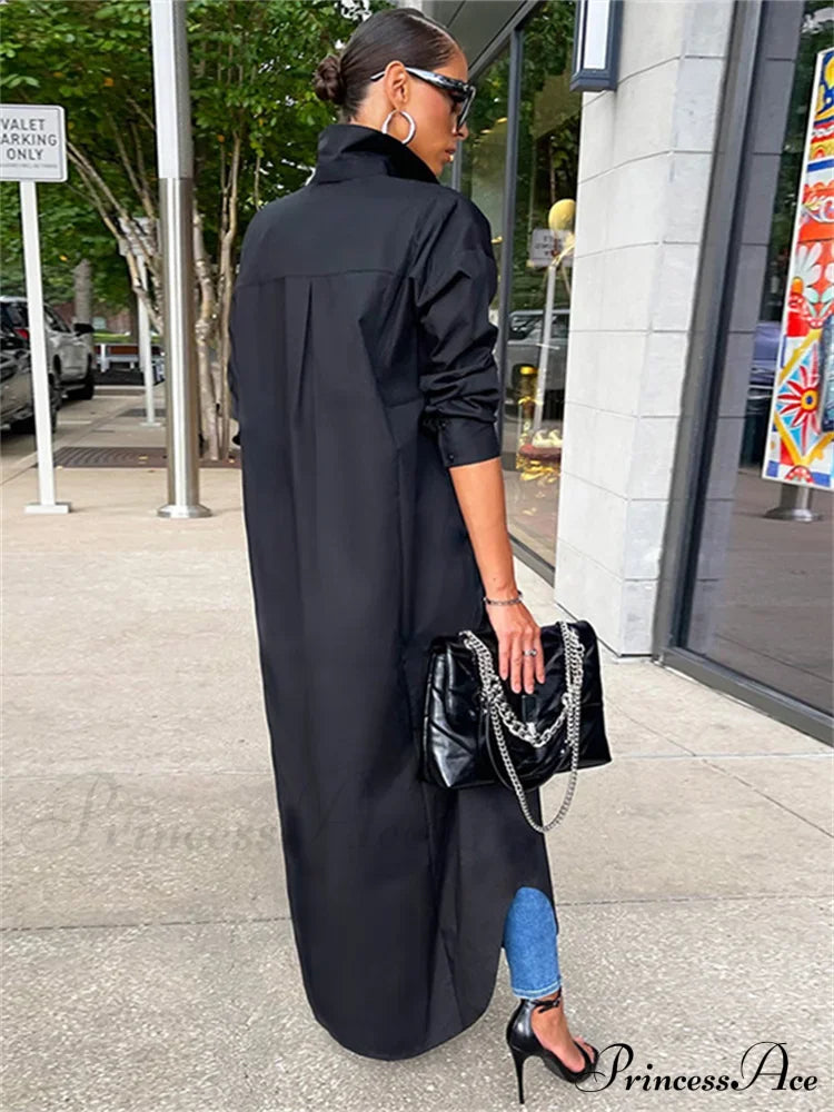 Women Loose Casual Kaftan Shirts Solid Sleeve Lapel Single-breasted Female Vestidos