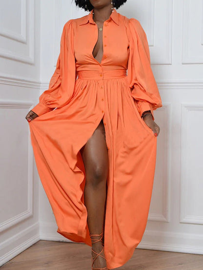 Dresses Button Balloon Sleeve Shirt Dress