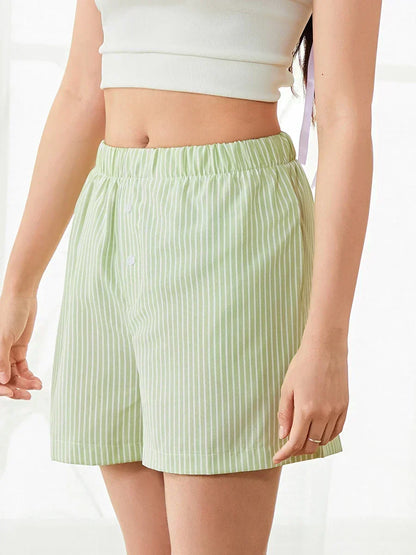 Plaid Striped Button Lounge Short