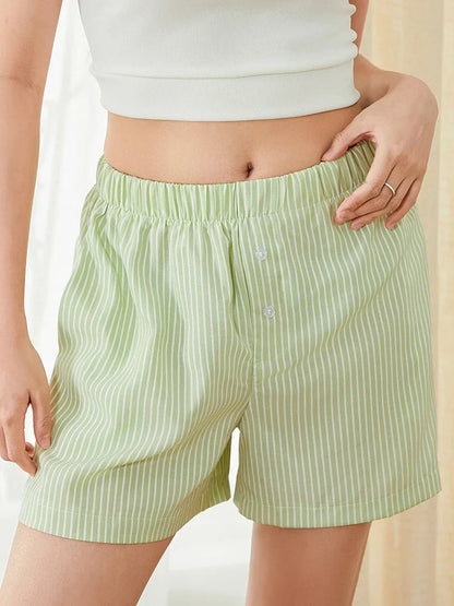 Plaid Striped Button Lounge Short