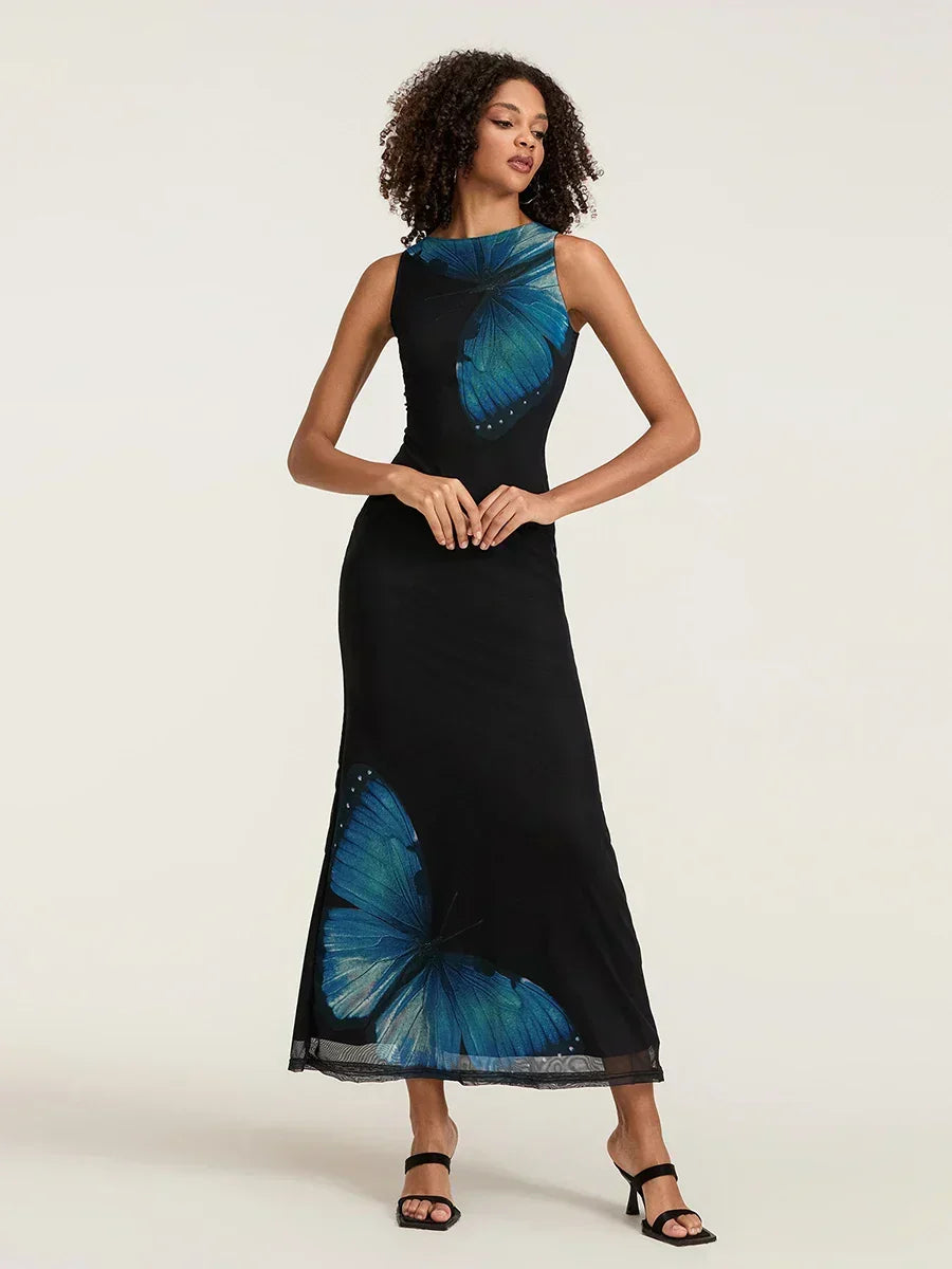 Floral Sleeveless Bodycon Back Hollowed Lacing Tank Party Floral Dress