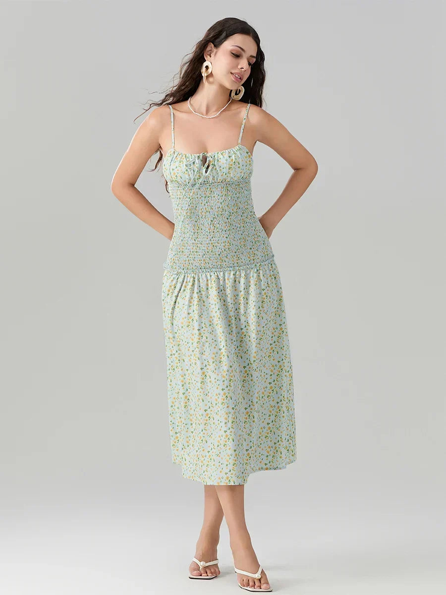 Floral Strawberry Camis Backless Tied Front Floral Dress