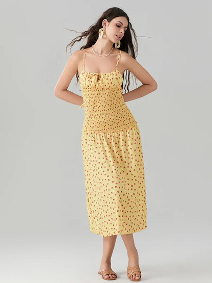Floral Strawberry Camis Backless Tied Front Floral Dress