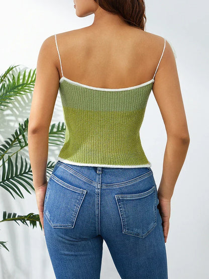 Wool Knitted Contrast Tie-up Spaghetti Strap 90s Crop Top