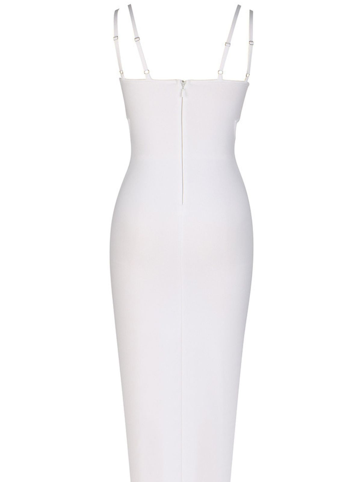 Double Strap Shell Pearl Embellished Cup Side Cutout Bandage Midi Dress