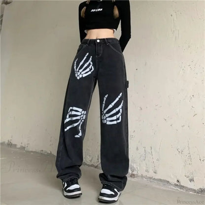 Y2K Black Jeans Print Street Pants
