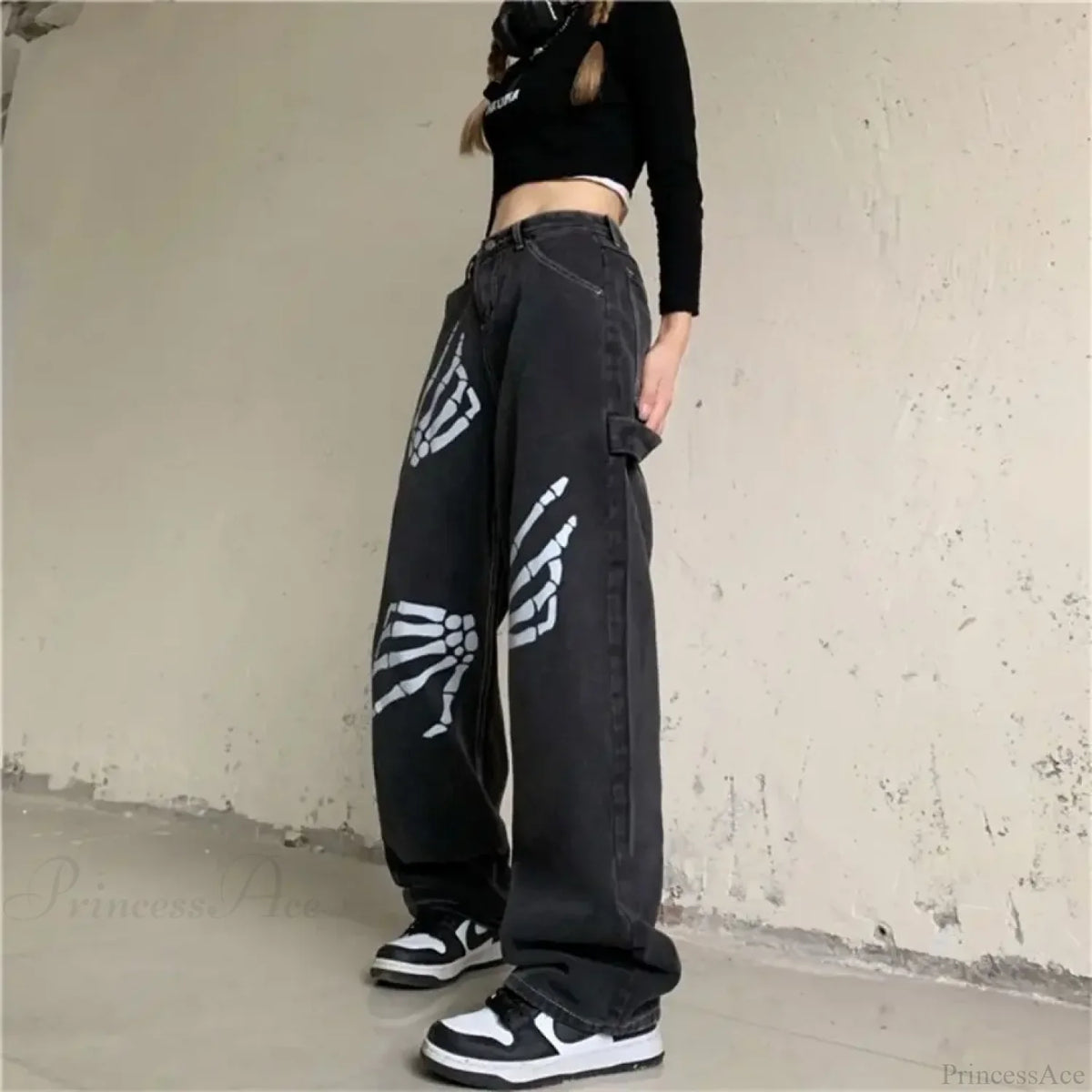 Y2K Black Jeans Print Street Pants