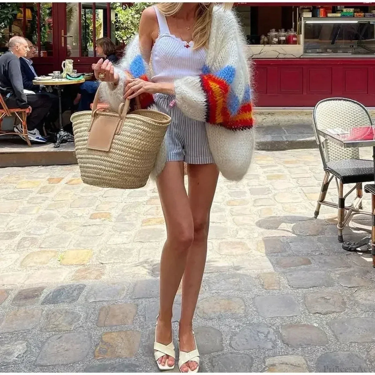 Y2K Open Front Loose Stripe Cardigan