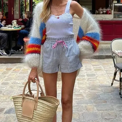 Y2K Open Front Loose Stripe Cardigan