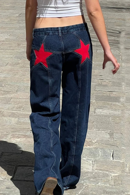 Y2K Star Color-Block Patchwork Jeans